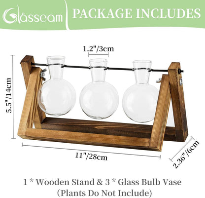 Upgrade Zwiebel Vase Pflanzer Holzständer Glas Blumentopf Vintage 3