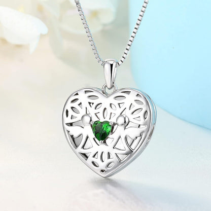 Silber Medaillon Halskette mit Herzanhänger Schutzengel 925