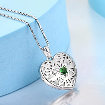 925 Sterling Silber Herz Foto Medaillon Schutzengel Kette Zirkonia