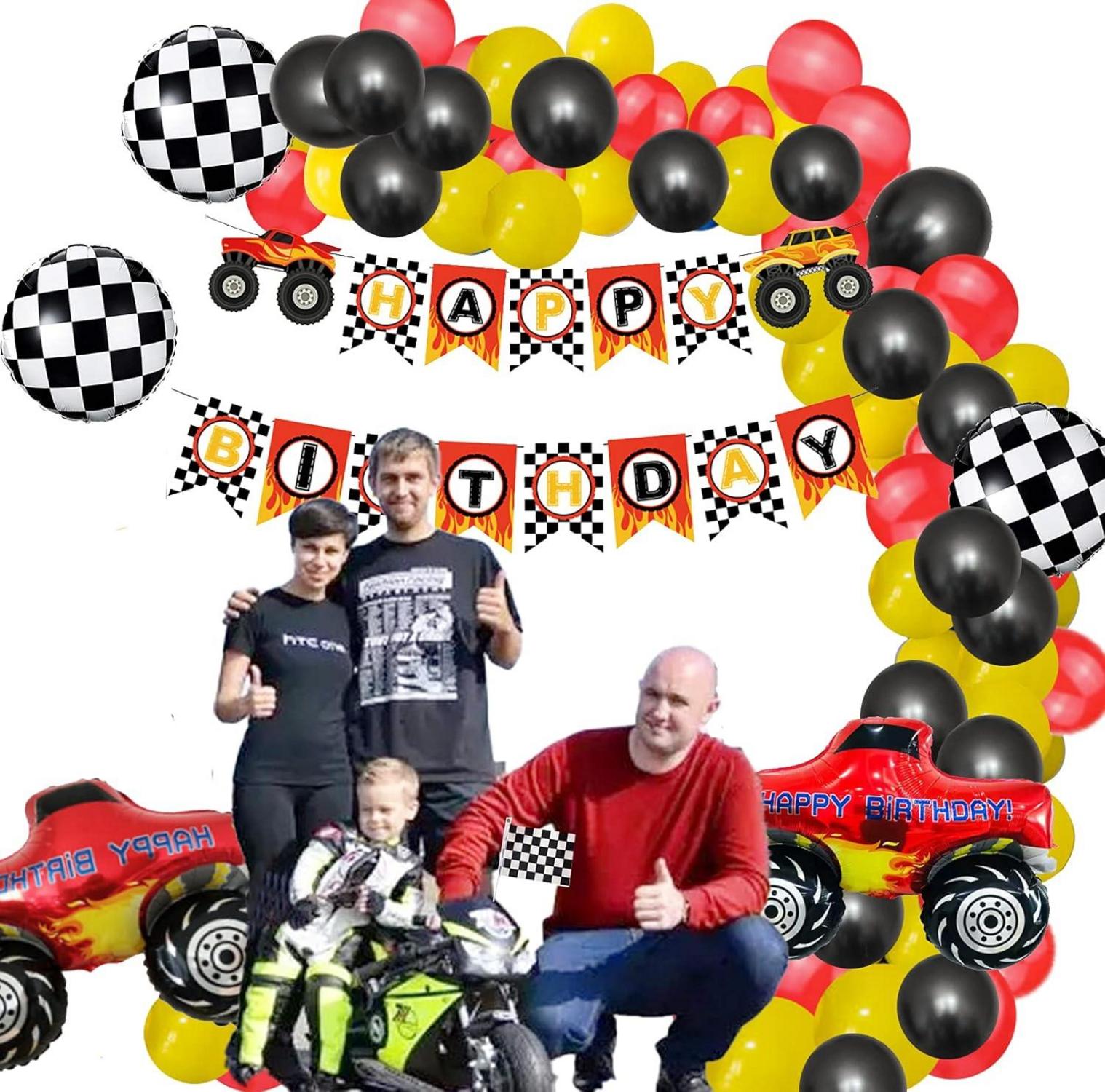 Rennwagen Geburtstagsfeier Dekorationen Monster Truck Ballons Banner