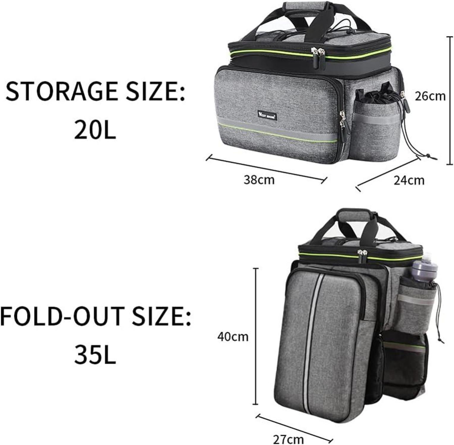 Fahrradtasche Gepäckträger Wasserdicht Trunk Bag Rucksack 20L-35L Grau
