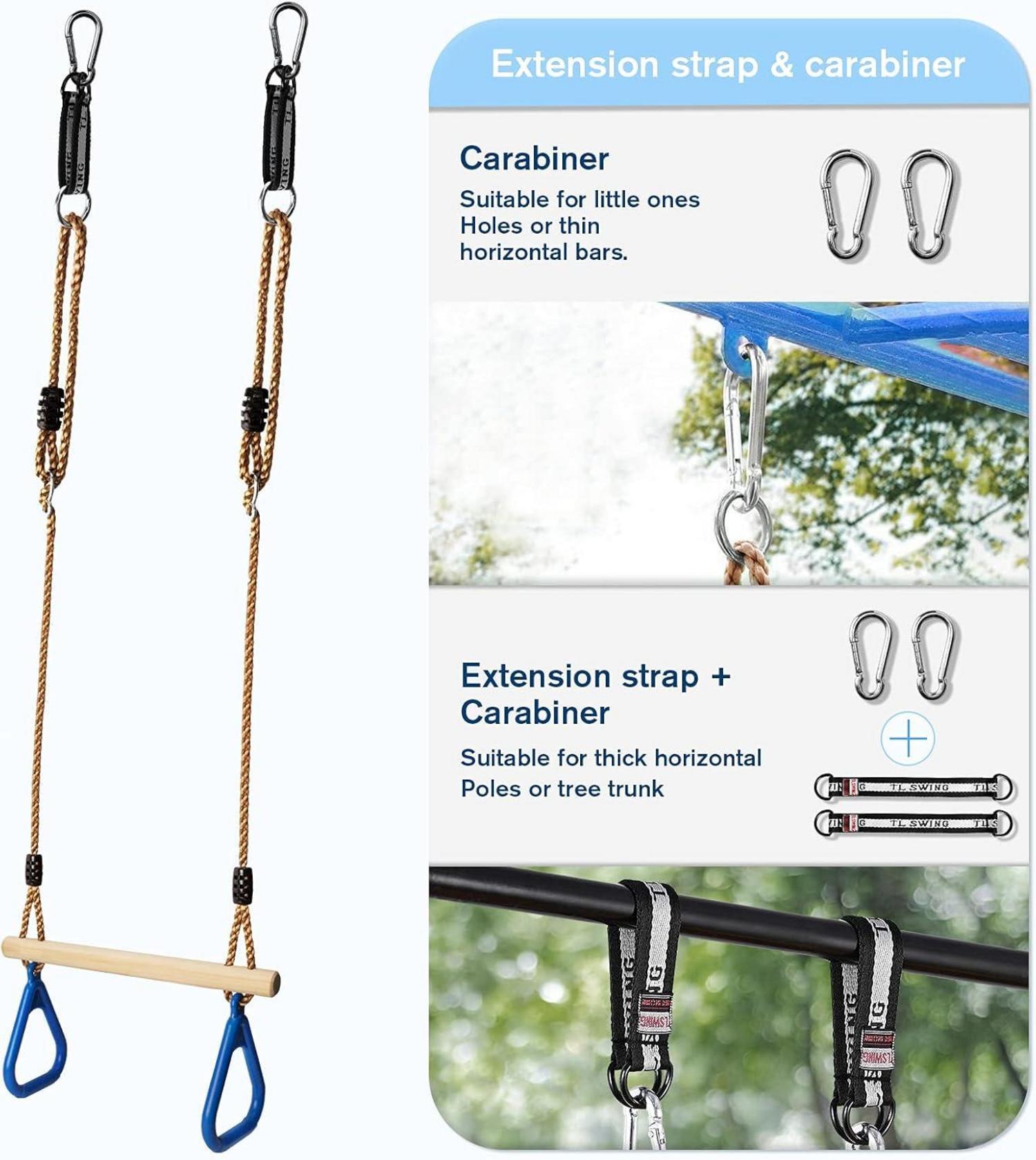 Kinderholz Trapeze Schaukel mit Kunststoff Turnringe belastbar bis 120KG Blau