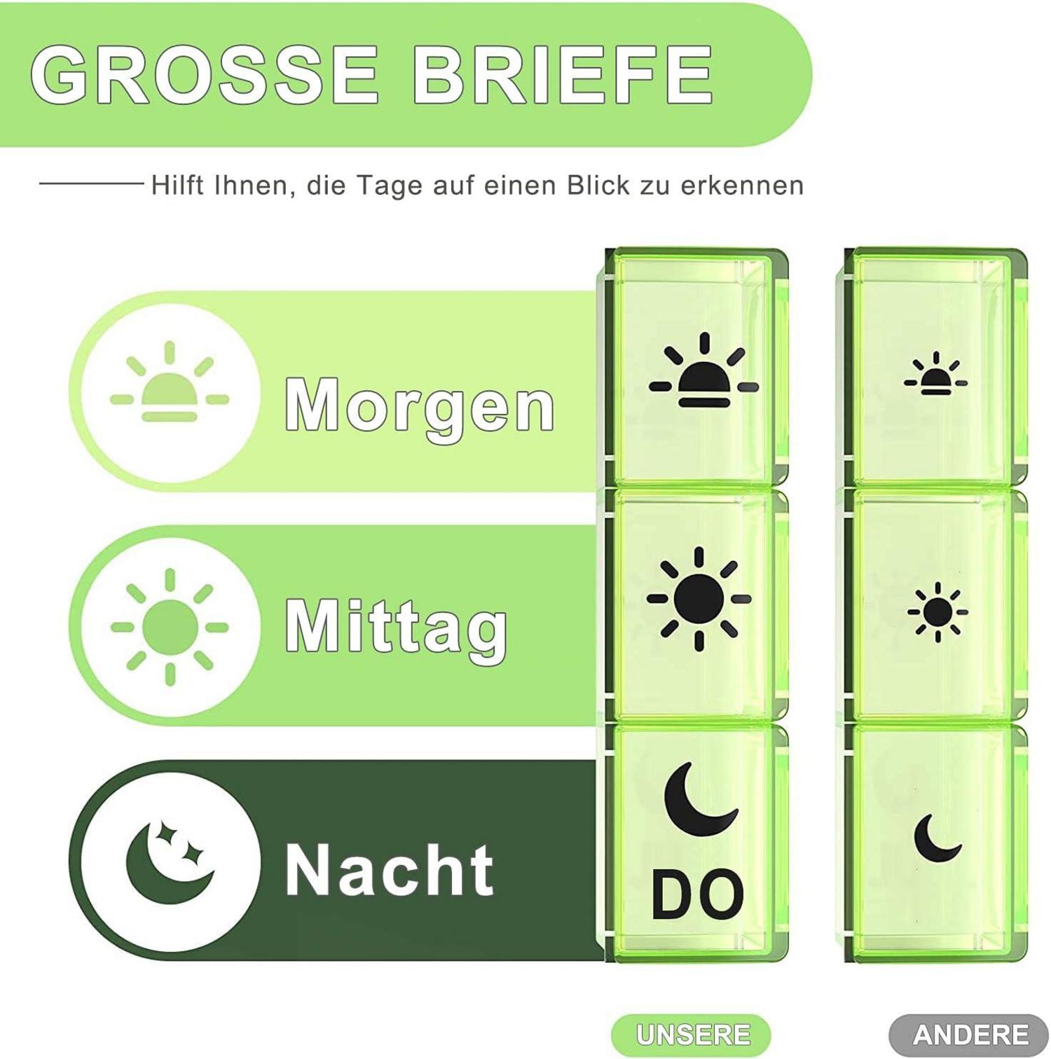 Tablettenbox 7 Tage 3 Fächer Pillendose Medikamentendosierer Schwarz