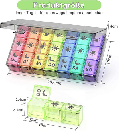 Tablettenbox 7 Tage 3 Fächer Pillendose Medikamentendosierer Schwarz
