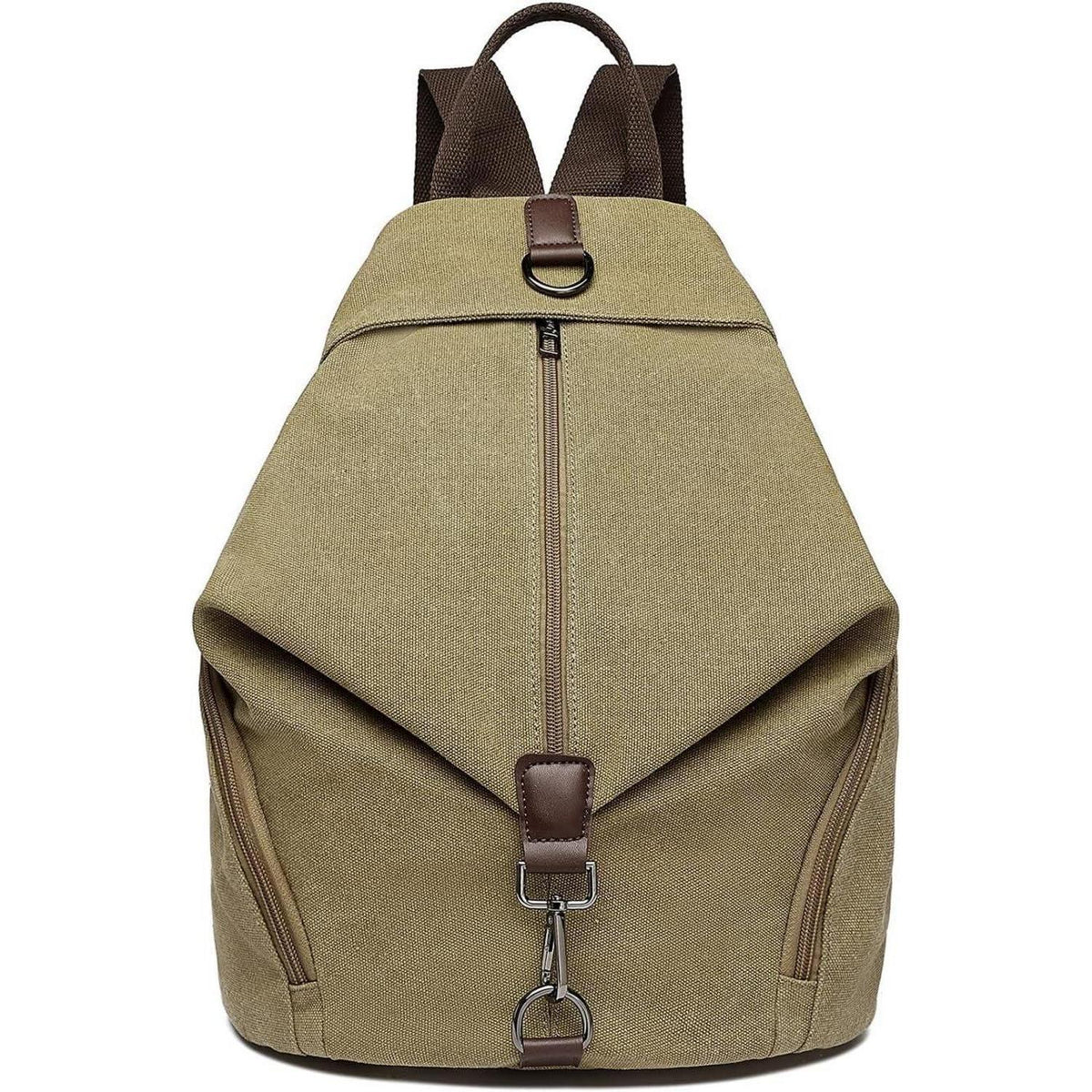 Canvas Rucksack Damen Vintage Daypack mit vielen Fächern Khaki