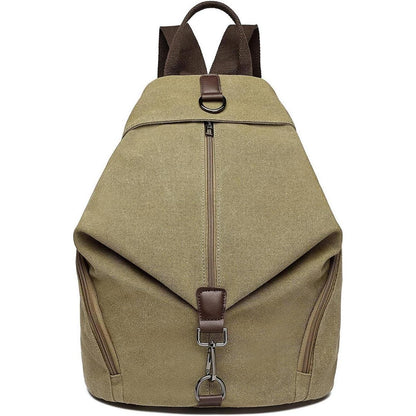 Canvas Rucksack Damen Vintage Daypack mit vielen Fächern Khaki
