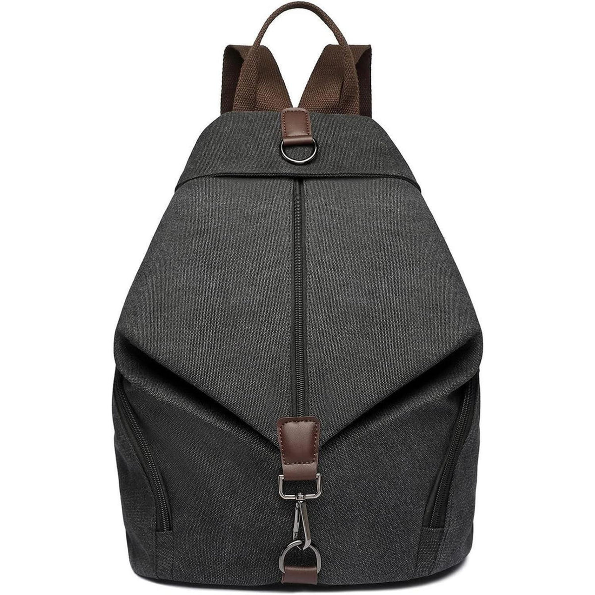 Canvas Rucksack Damen Vintage Daypack mit vielen Fächern, Schwarz