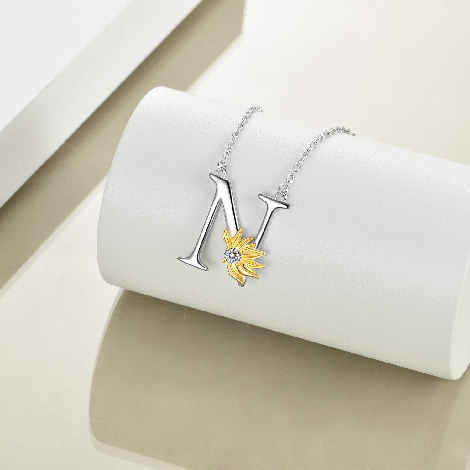 925 Sterling Silber Sonnenblumen Initial Buchstaben Halskette