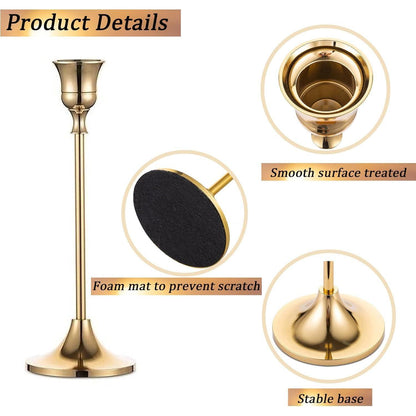 Vintage Kerzenständer Set Metall Gold 3er Stabkerzenhalter