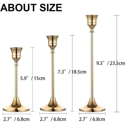Vintage Kerzenständer Set Metall Gold 3er Stabkerzenhalter
