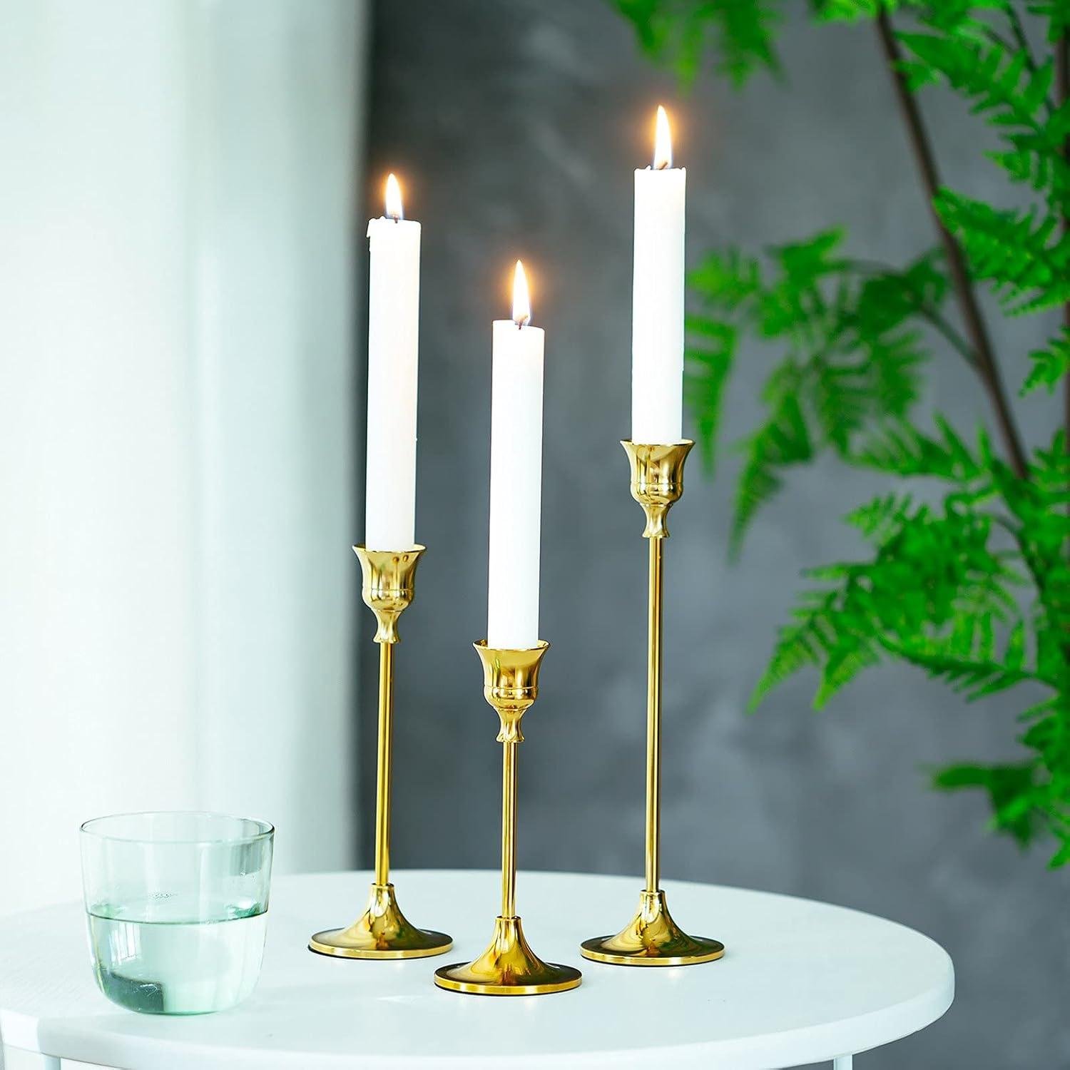 Romadedi Metall Kerzenständer Set Gold 3er 15/19/24cm Vintage Hochzeit Party Tischdeko