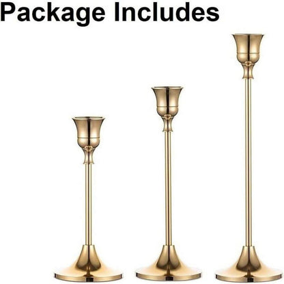 Romadedi Metall Kerzenständer Set Gold 3er 15/19/24cm Vintage Hochzeit Party Tischdeko