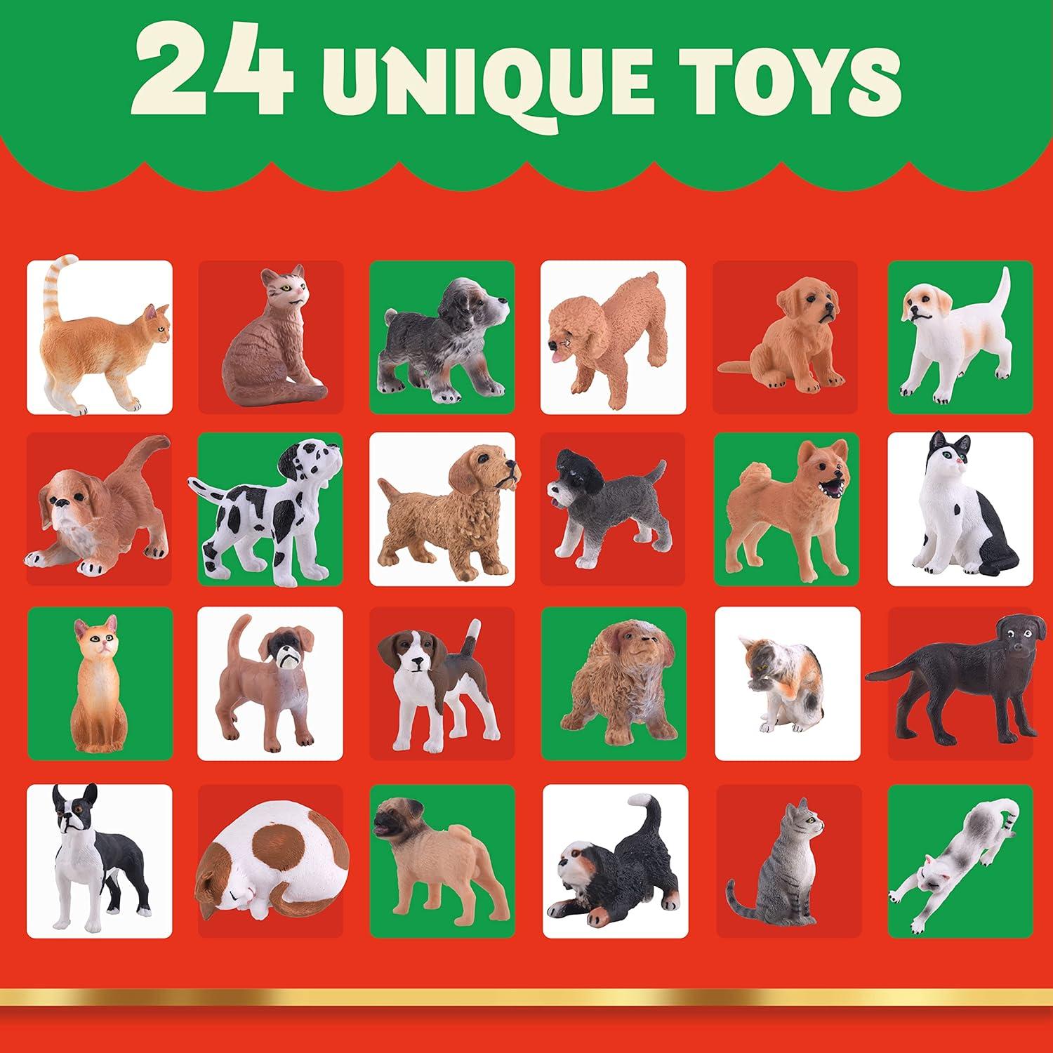 Joysin Weihnachts-Adventskalender 2024 mit Hund und Katze, Tier-Actionfiguren