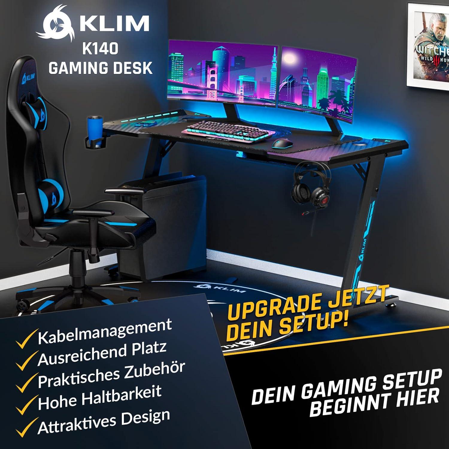 Gaming Schreibtisch mit LED 140x60 cm Kabelmanagement Mauspad