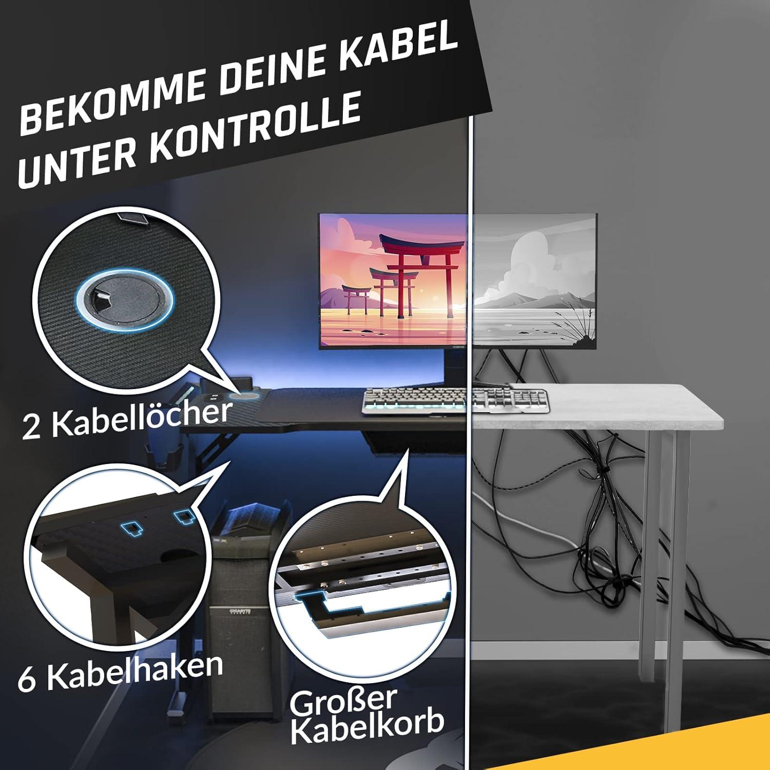 Gaming Schreibtisch KLIM K140 140x60 cm LED Kabelmanagement Mauspad Holz Metall