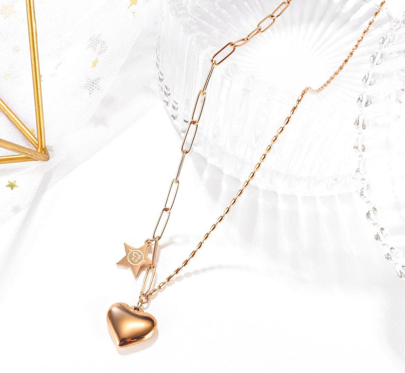 Cytecedx Damen Herz Halskette Rosegold Titan Edelstahl AnhängerModeschmuck