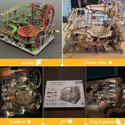 ROKR Kugelbahn Bausatz 3D Holzpuzzle mit 10 Stahlkugeln