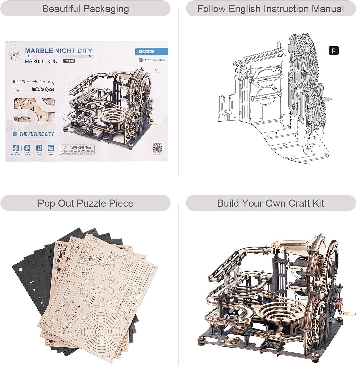 ROKR Holzpuzzle Bausatz Kugelbahn Murmel 3D Spielzeug 294 Teile