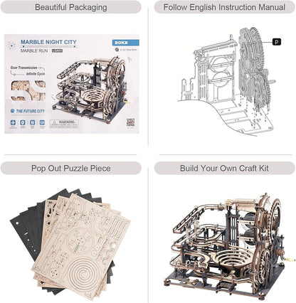 ROKR Holzpuzzle Bausatz Kugelbahn Murmel 3D Spielzeug 294 Teile
