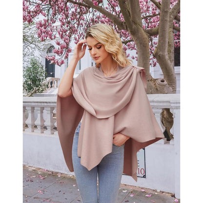 Damen Poncho Strick Cape Weich Einheitsgröße Rosa