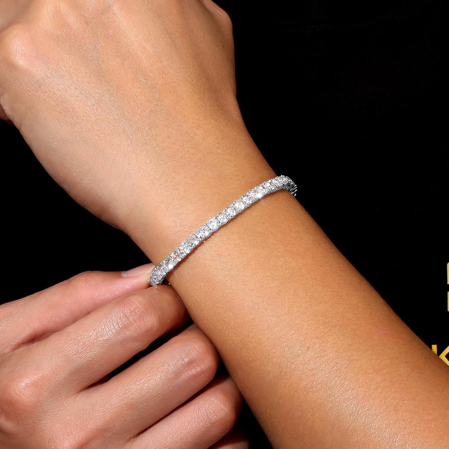Tennisarmband Damen 14K Weißgold beschichtet Zirkonia Kristall 4mm