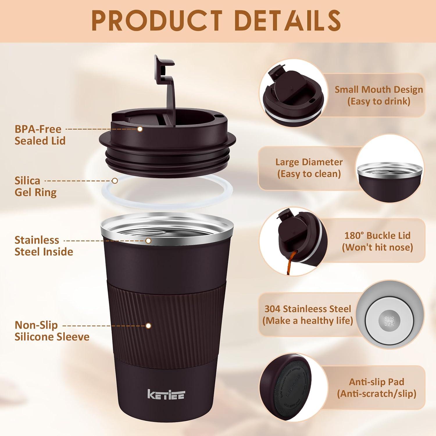 KETIEE Kaffeebecher to go 380ml Thermobecher Doppelwandig