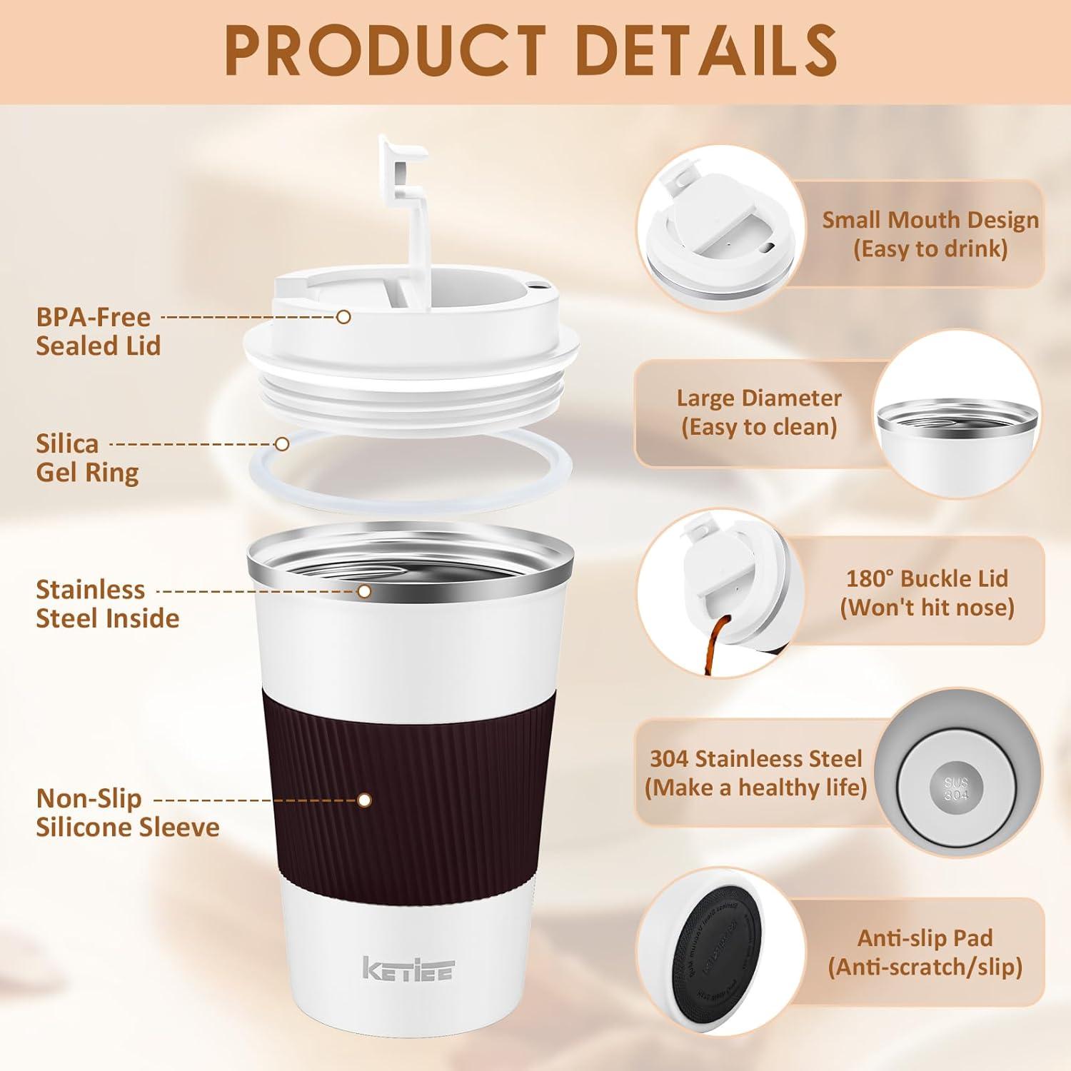 KETIEE Kaffeebecher to go 380ml Thermobecher