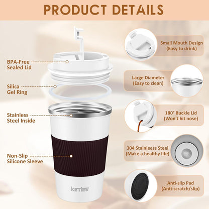 KETIEE Kaffeebecher to go 380ml Thermobecher