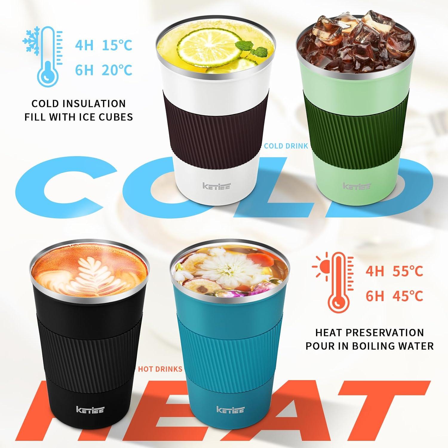 KETIEE 380ml Thermobecher Kaffee-to-go Weiß, Doppelwandig Travel Mug
