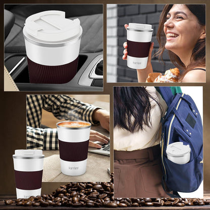 KETIEE Kaffeebecher to go 380ml Thermobecher Weiß doppelwandig