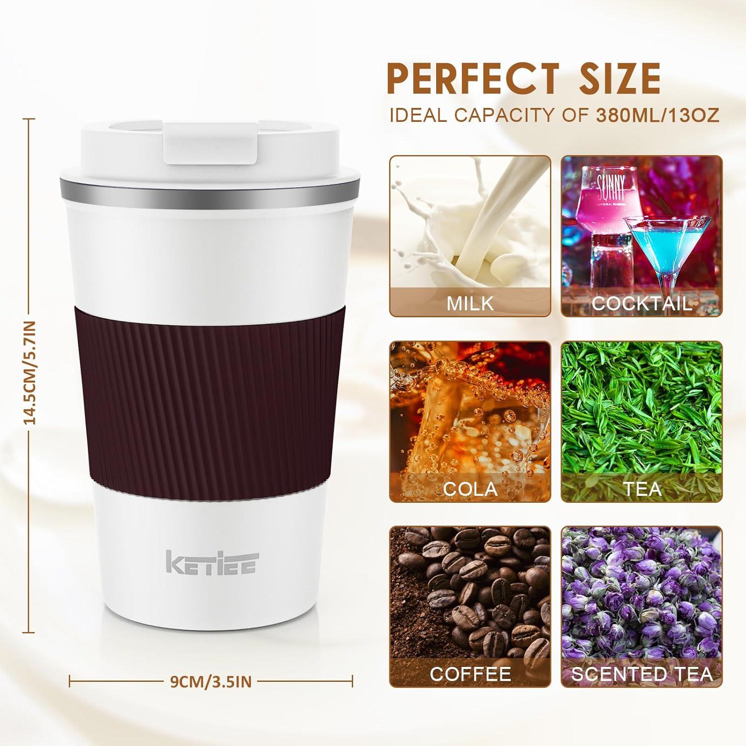 KETIEE Kaffeebecher to go 380ml Thermobecher Weiß doppelwandig