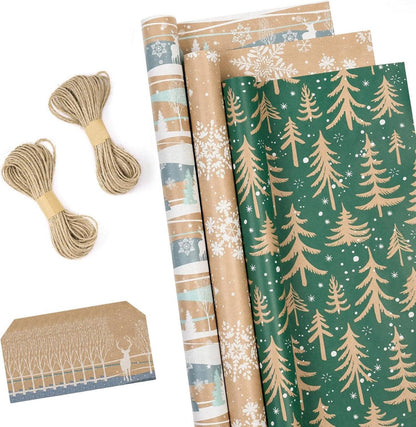Weihnachtspapierrollen Kraftpapier mit Etiketten & Juteschnur