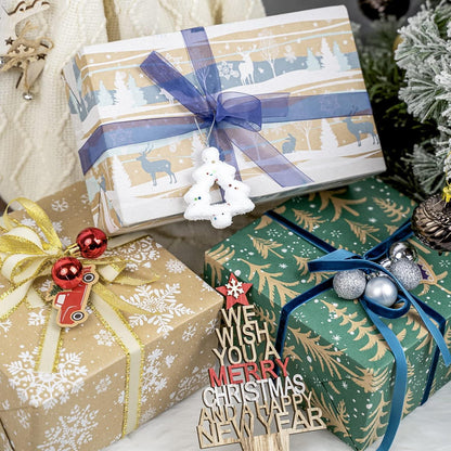 Weihnachtspapierrollen Kraftpapier mit Etiketten & Juteschnur