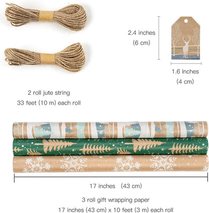 Weihnachtspapierrollen Kraft Ice Blue Snowscape 3 Rollen 43 cm x 3