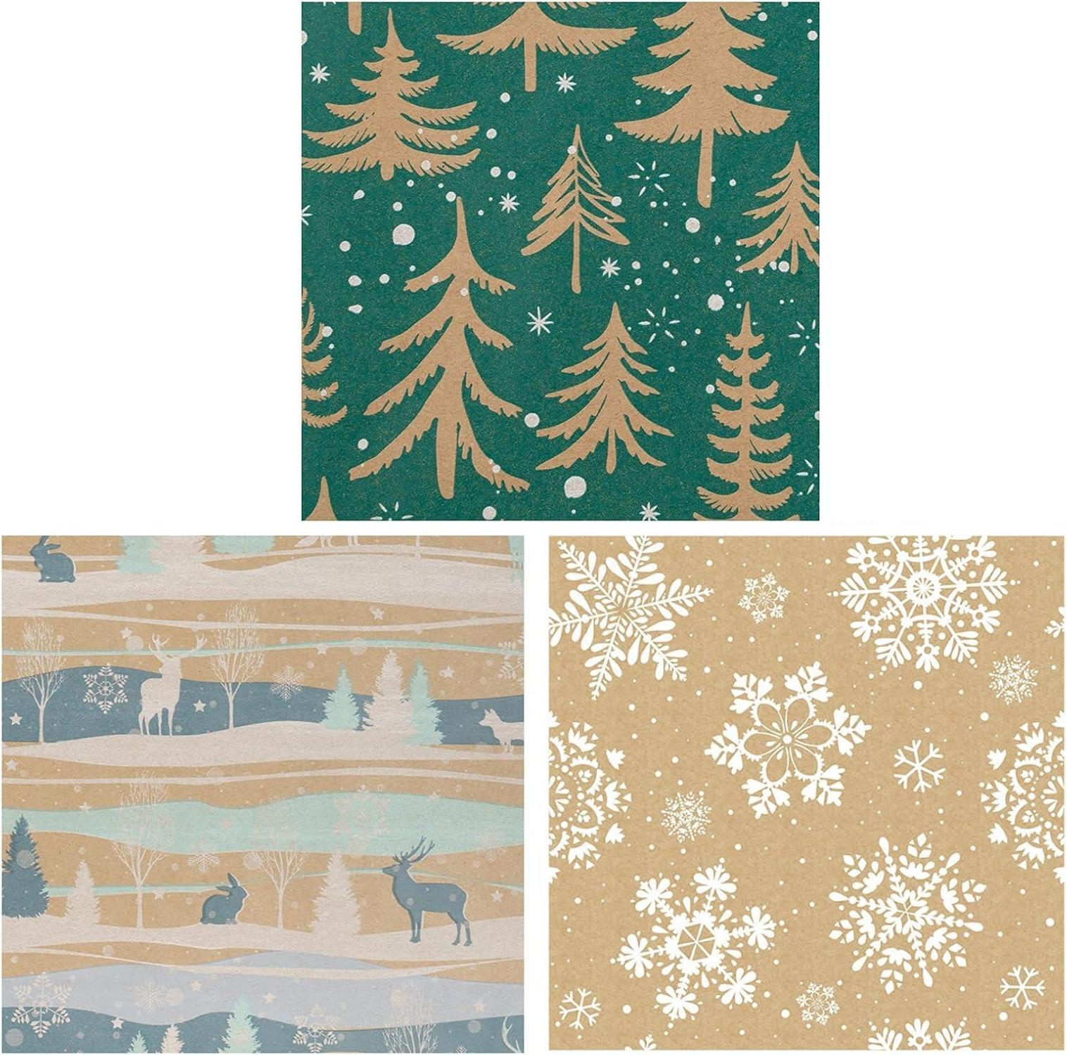 RUSPEPA Weihnachtspapierrollen Kraft Ice Blue Snowscape Design 3 Rollen Juteschnur 14