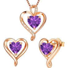 Schmuckset Damen 925 Silber Zirkonia Herz Halskette Ohrringe
