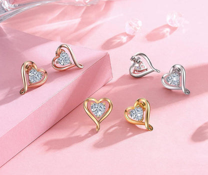 Damen Ohrringe Set 925 Silber Zirkonia Herz Ohrstecker Geschenke