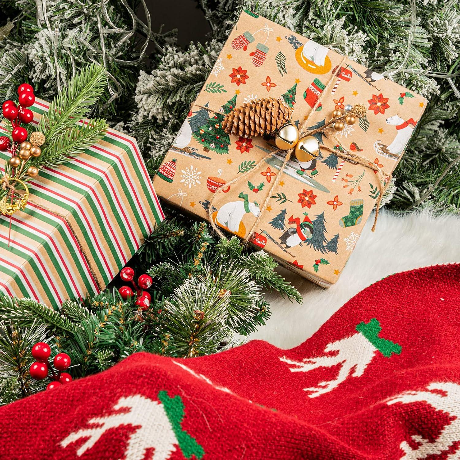 Weihnachtspapierrollen Kraftpapier 43cmx3m 3 Rollen Grün Pinguine