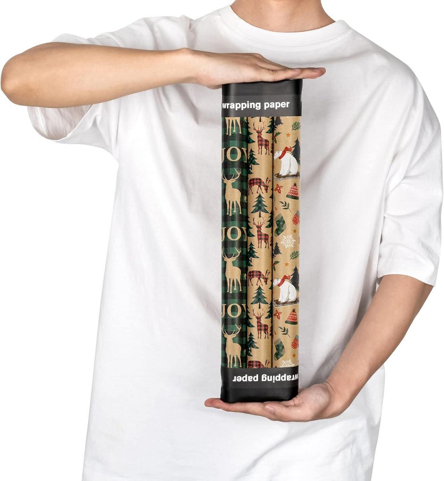 Weihnachtspapierrollen Kraft Green Buffalo Rentier Set 3 Rollen