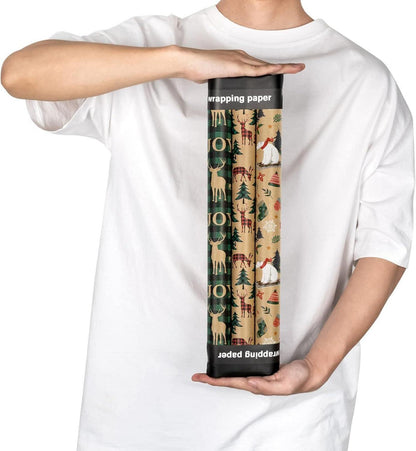 Weihnachtspapierrollen Kraft Green Buffalo Rentier Set 3 Rollen