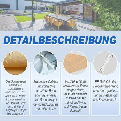 Wasserdichtes Sonnensegel 4x5m, Sandfarben, 95% UV-Schutz