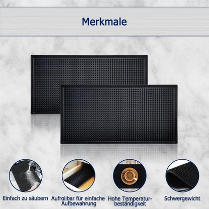 Barmatte 2er-Set 30x15 cm Gummi Schwarz Abtropfmatte Gläser Bar Küche