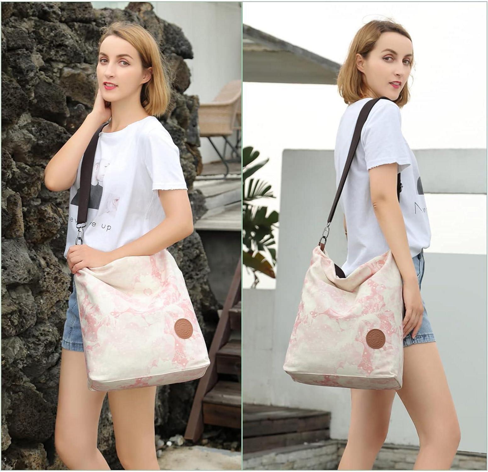 Canvas Schultertasche Damen Leopard Muster groß multifunktional