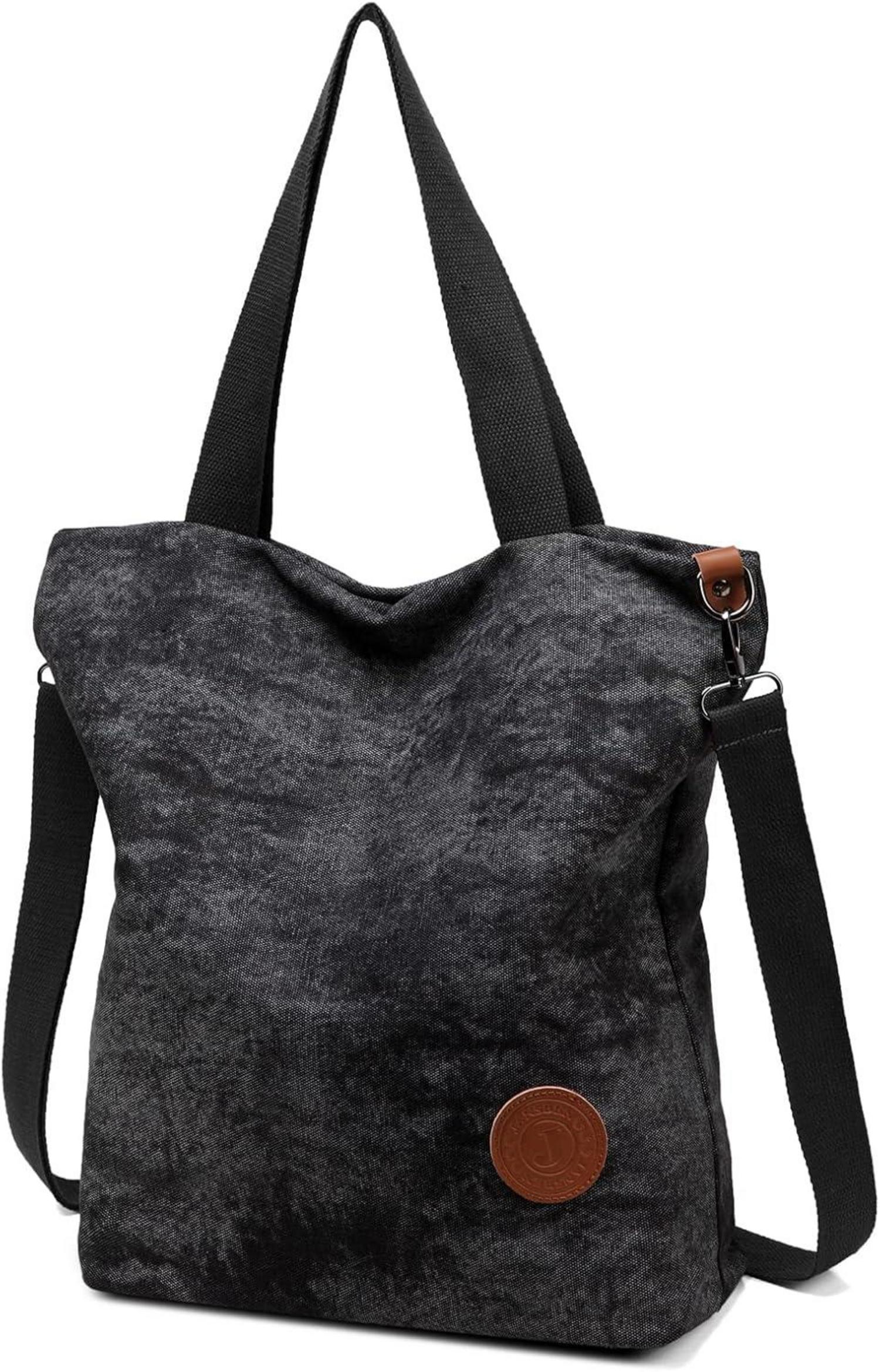 JANSBEN Damen Canvas Handtasche Schultertasche Multifunktion Groß Schwarz