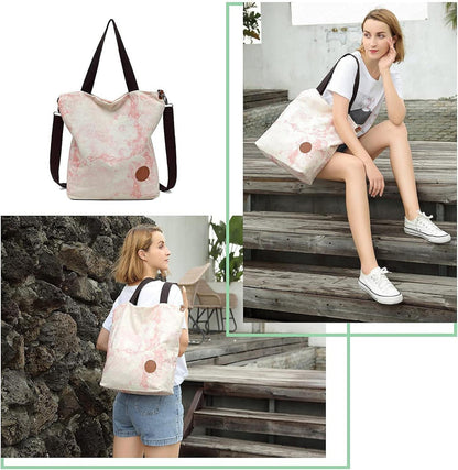 JANSBEN Damen Canvas Handtasche Schultertasche Multifunktion Groß Schwarz