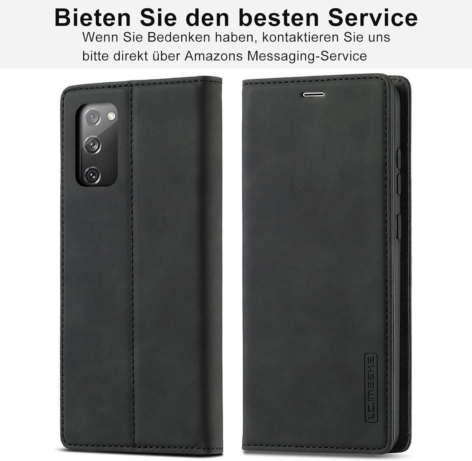 2023 Samsung Galaxy S20 FE Hülle Leder Stand Kartenfächer Schwarz