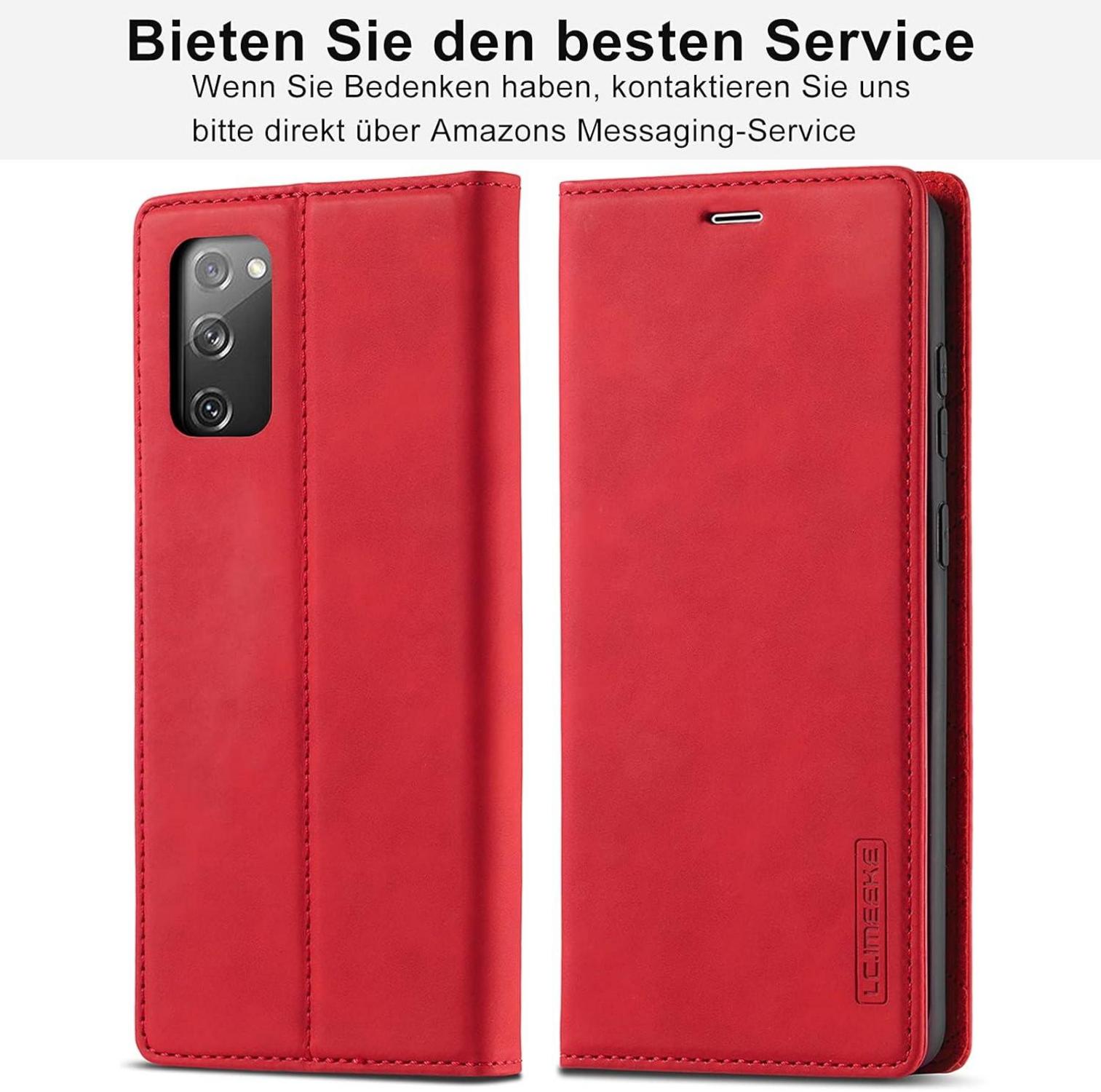 2023 Upgraded Samsung S20 FE Hülle Leder Stand Kartenfach Flip Schutz Case Rot