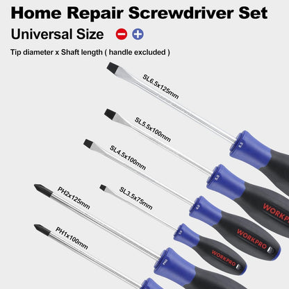 WORKPRO Schraubendreher Set 6-tlg Magnetisch aus Cr-V Stahl