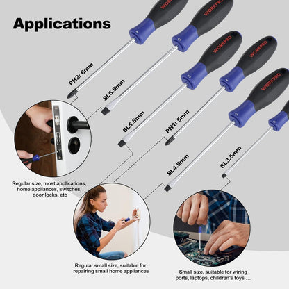 WORKPRO Schraubendreher Set 6-tlg Magnetisch aus Cr-V Stahl