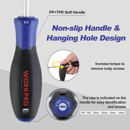 WORKPRO Schraubendreher Set 6-tlg Magnetisch aus Cr-V Stahl